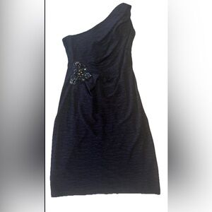 David Meister One Shoulder Blue Beaded Cocktail Dress Women’s Size 6 Formal